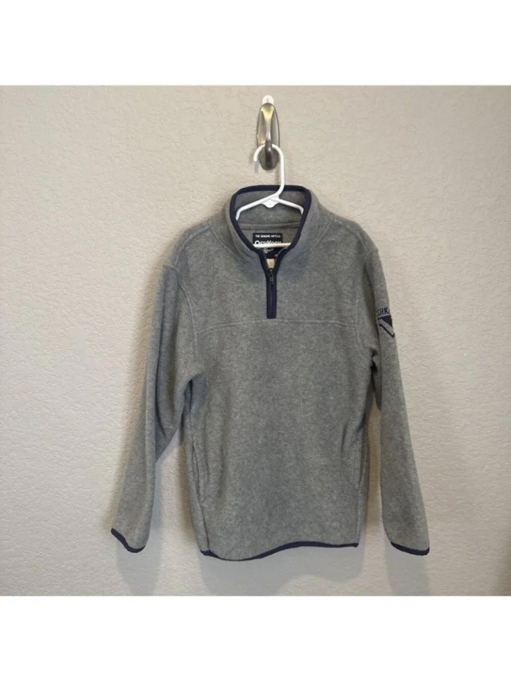 OshKosh B'gosh Boys Soft Cozy Fleece 1/4 Zip Pullover, Grey & Blue, Size 8